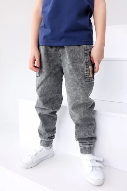 Spodnie Jeans Cargo Light Grey – Jeansy Dziecięce z Kieszeniami TUSS