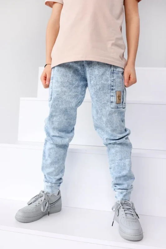 Spodnie Jeans Cargo Light Blue – Jeansy Dziecięce z Kieszeniami TUSS