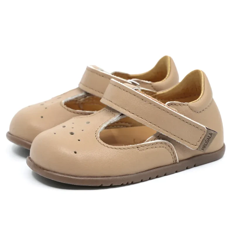 Baleriny barefoot Mrugała SOLE capuccino skórzane przód para