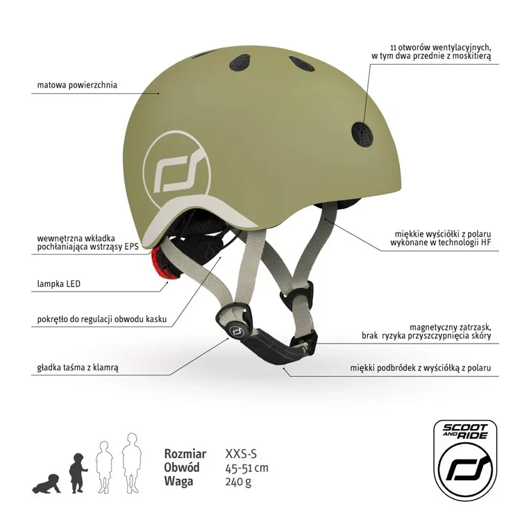 Kask dziecięcy Scoot and Ride XXS-S Olive najważniejsze cechy produktu