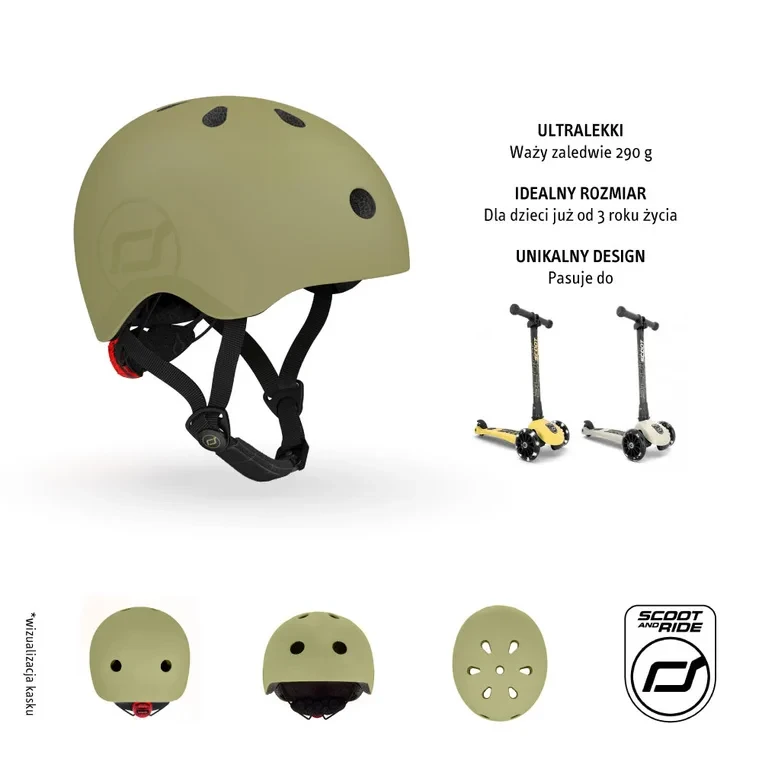 Kask ochronny Scoot and Ride S-M Olive z regulacją obwodu głowy