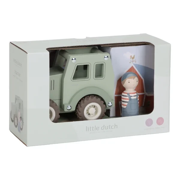 Traktor Little Dutch FSC w pudełku prezentowym z figurką farmera