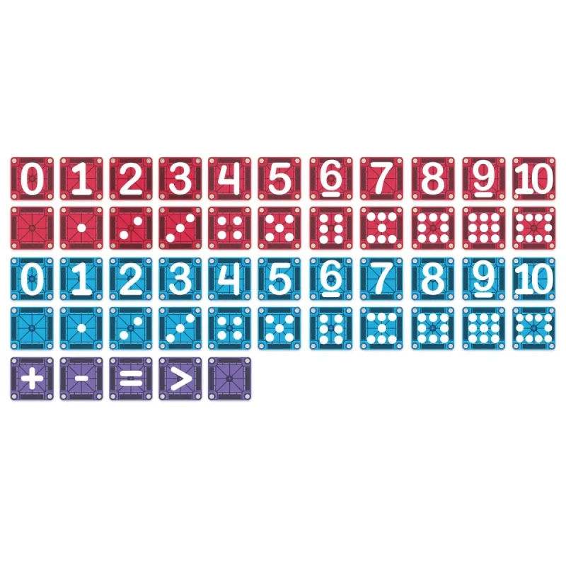 Zawartość zestawu Learn Numbers cyfry i kropki Magna-Tiles microMAGS