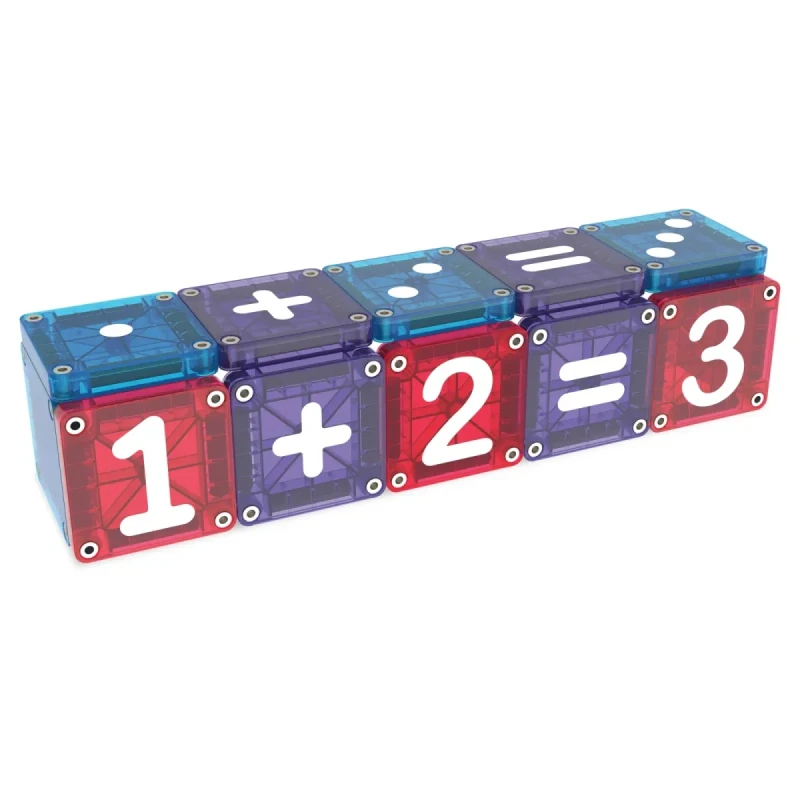 Przykład działania matematycznego ułożonego z klocków magnetycznych Magna-Tiles
