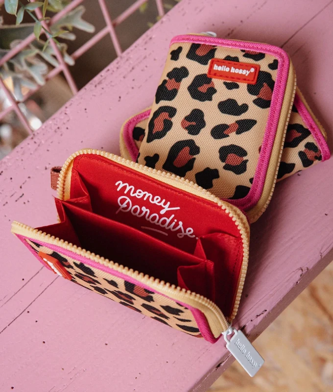 Portfel dziecięcy Hello Hossy Leopard otwarty wnętrze przegródki