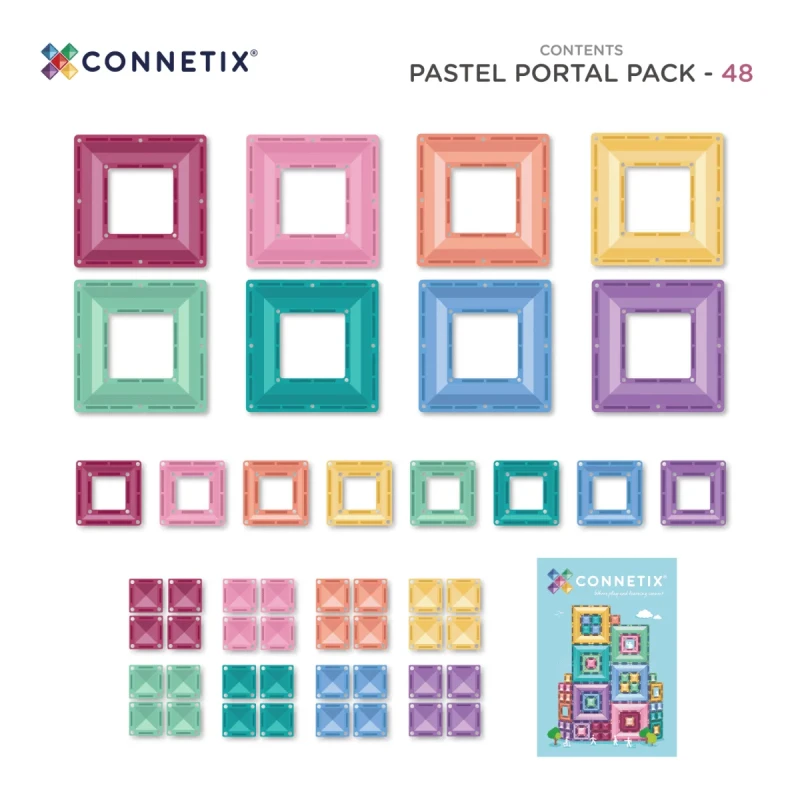 zawartość zestawu CONNETIX pastel portal pack 48 elementów