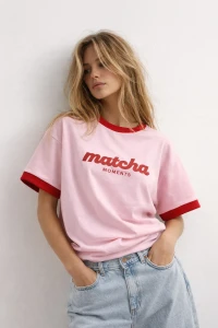 T-Shirt damski MATCHA MOMENTS różowy Bopoco