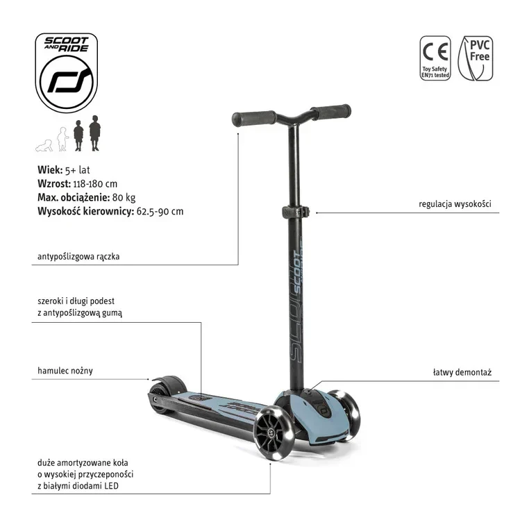 Scoot & Ride Highwaykick 5 LED Steel parametry techniczne hulajnogi