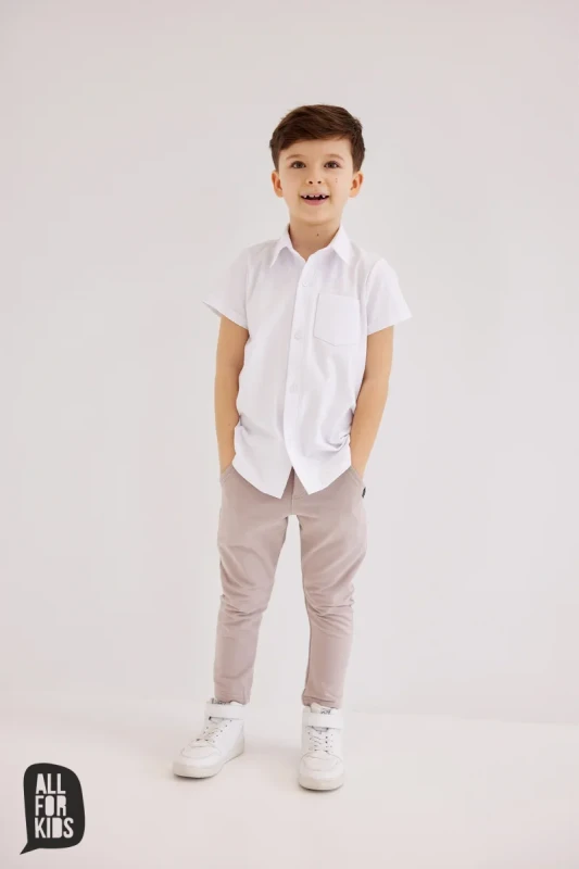 Dzianinowe spodnie chłopięce beżowe All For Kids | Eleganckie spodnie dziecięce Polska produkcja