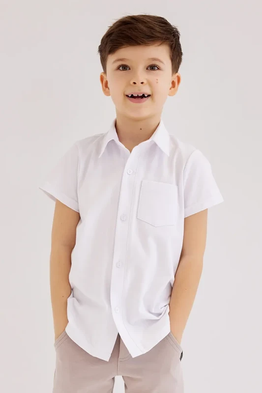 chłopięca biała koszula wizytowa all for kids krótki rękaw do eleganckich spodni