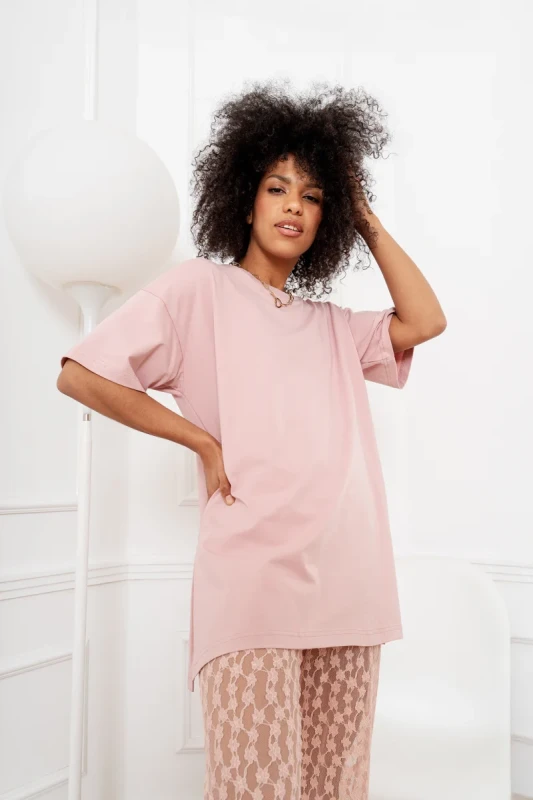 Różowy t-shirt damski oversize Bopoco ZOJA – bawełna premium