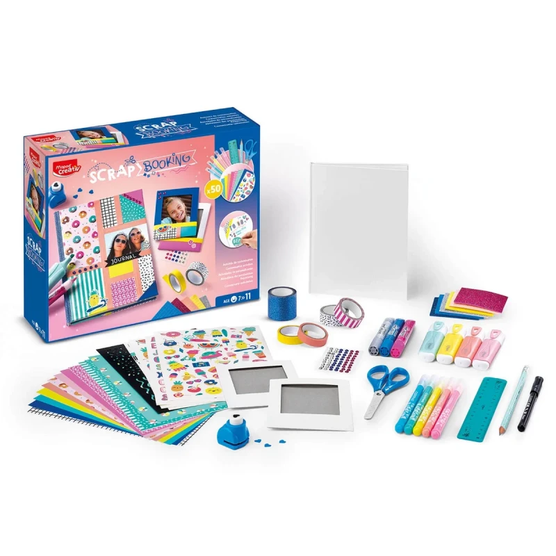 zestaw scrapbook DIY dla dzieci zawartość akcesoria notes naklejki