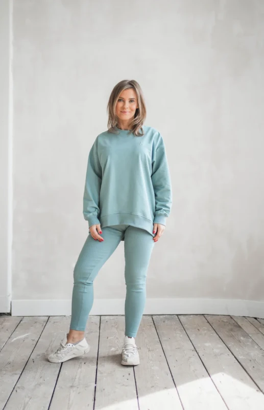 legginsy damskie prążkowane mięta TUSS stylizacja całość