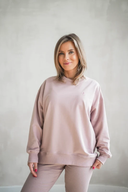 legginsy rib pudrowy róż damskie komplet z bluzą TUSS