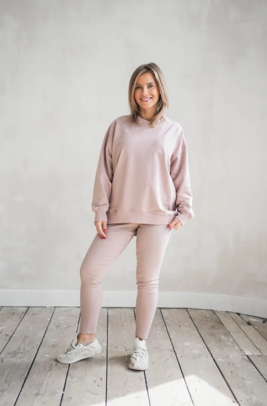 legginsy damskie pastelowe róż dopasowane prążkowane