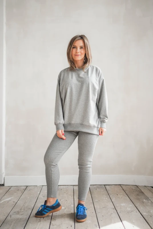 legginsy TUSS szary melanż zbliżenie materiału rib