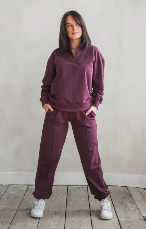 spodnie dresowe bordo damskie premium stylizacja