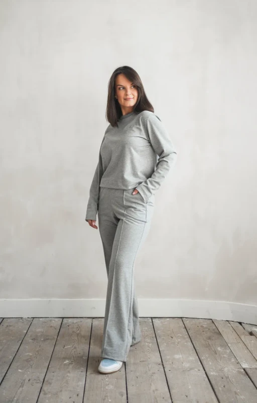 spodnie damskie casual szare stylizacja boczna