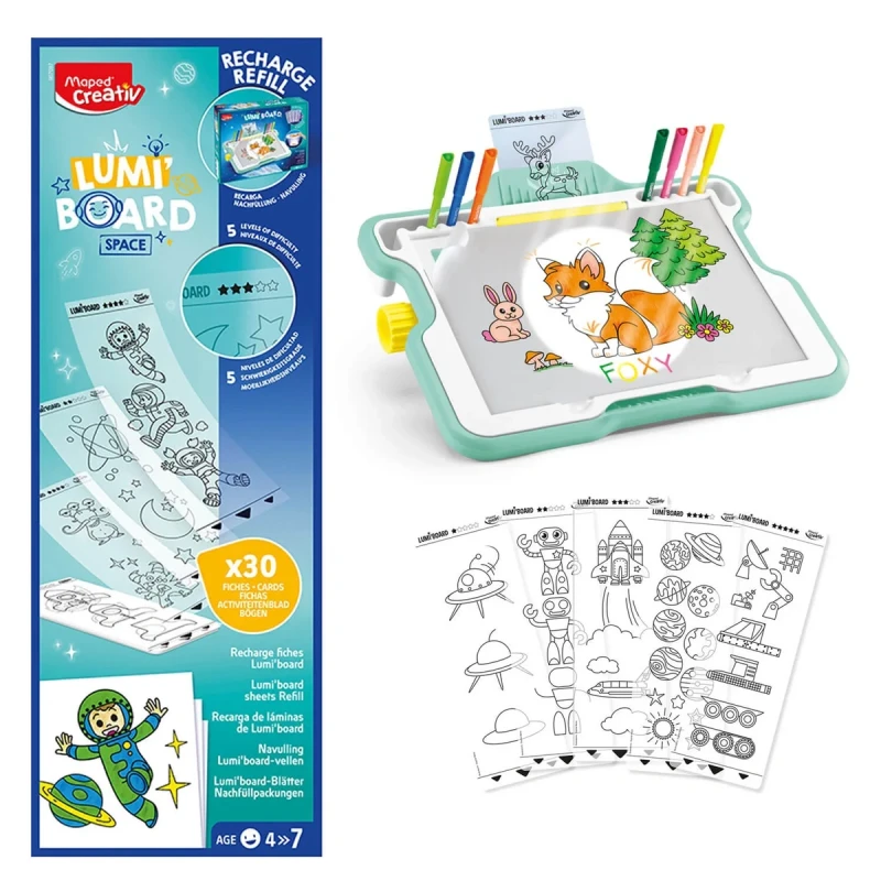 Tablica Lumi Board z kosmicznymi szablonami dla dzieci