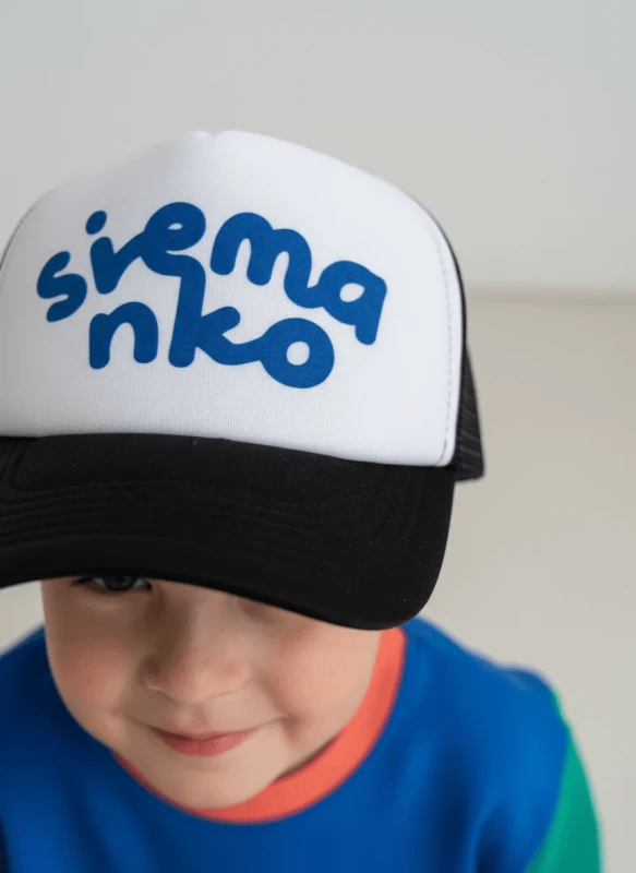 czapka trucker dziecięca biało czarna siemanko regulowana
