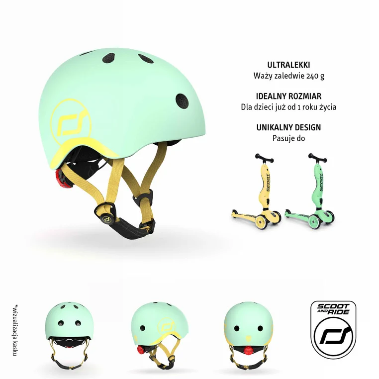 dziecko w kasku na hulajnodze Scoot and Ride