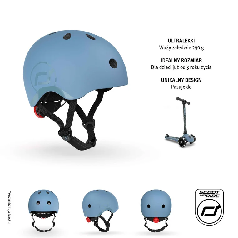 dziecko w kasku na hulajnodze Scoot and Ride