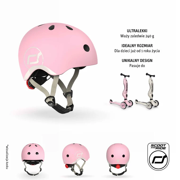 kask dziecięcy z lampką LED tył Rose