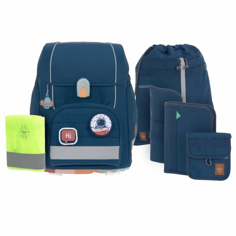 plecak szkolny Lassig Boxy Unique navy zestaw 7 elementów