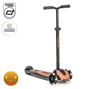 Highwaykick 5 LED Hulajnoga trójkołowa balansowa ze świecącymi kółkami 5 lat+ Peach SCOOTANDRIDE 96436
