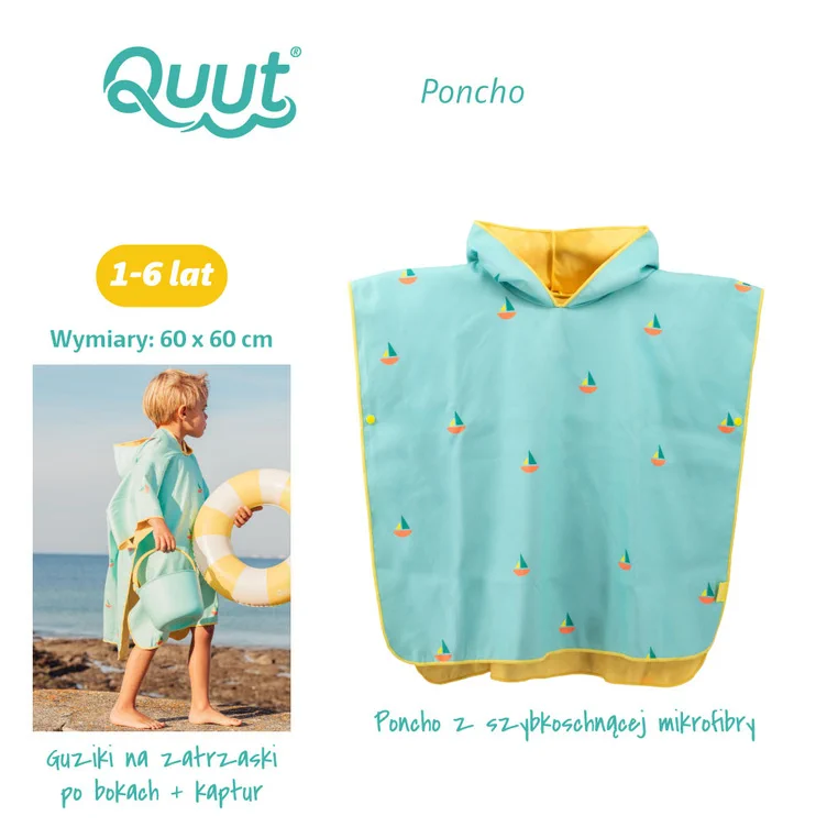 Poncho kąpielowe dziecięce QUUT Banana Blue szybkoschnąca mikrofibra