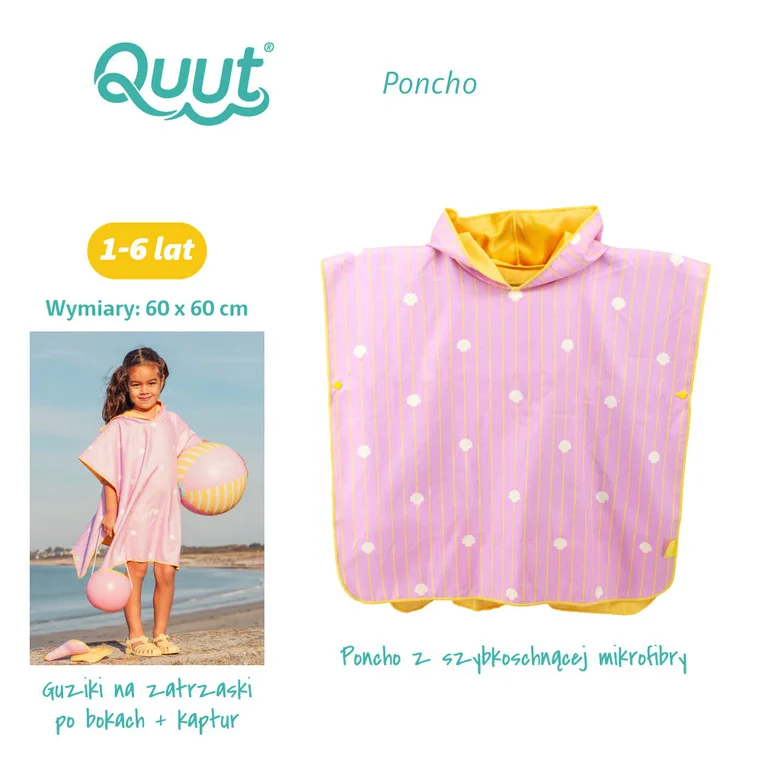 Poncho kąpielowe dziecięce QUUT Banana Pink szybkoschnąca mikrofibra