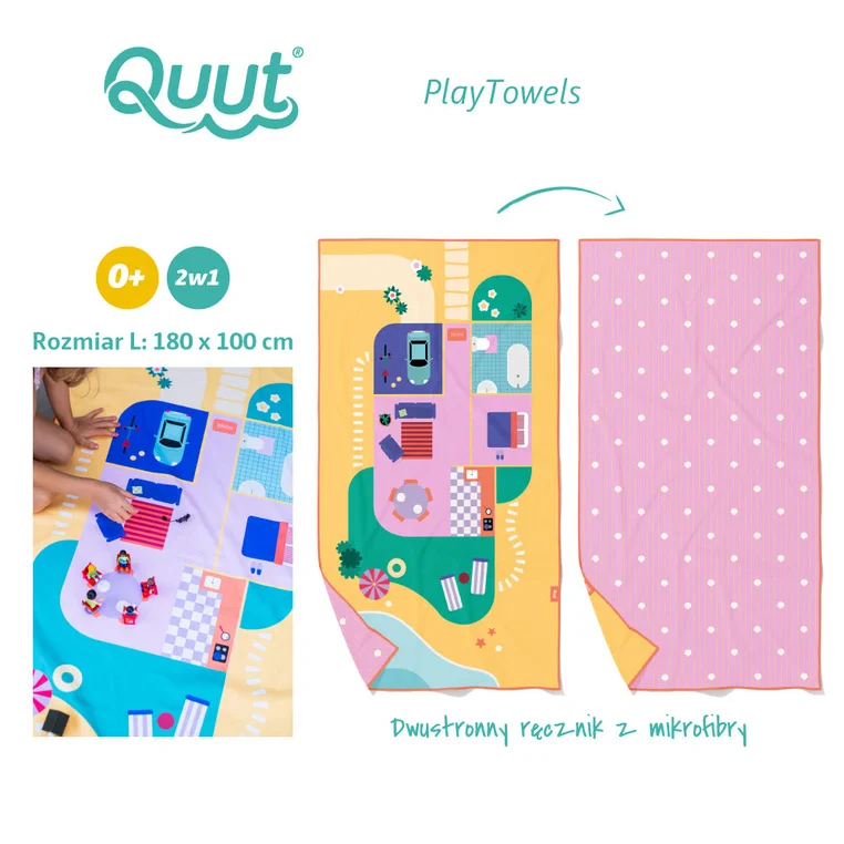 Duży ręcznik dziecięcy QUUT PlayTowels z różowym wzorem