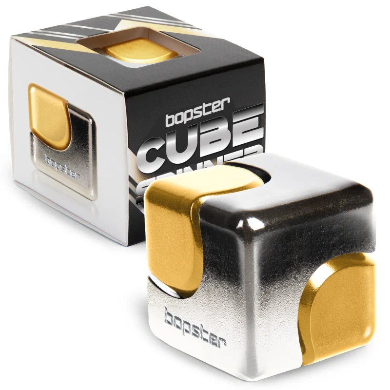 bopster Fidget Cube Spinner srebrny złoty kostka antystresowa w pudełku