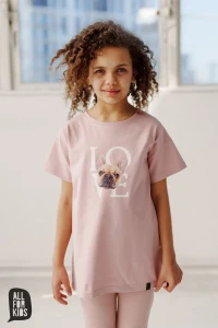 Różowa Tunika Dziewczęca LOVE z Buldożkiem All For Kids
