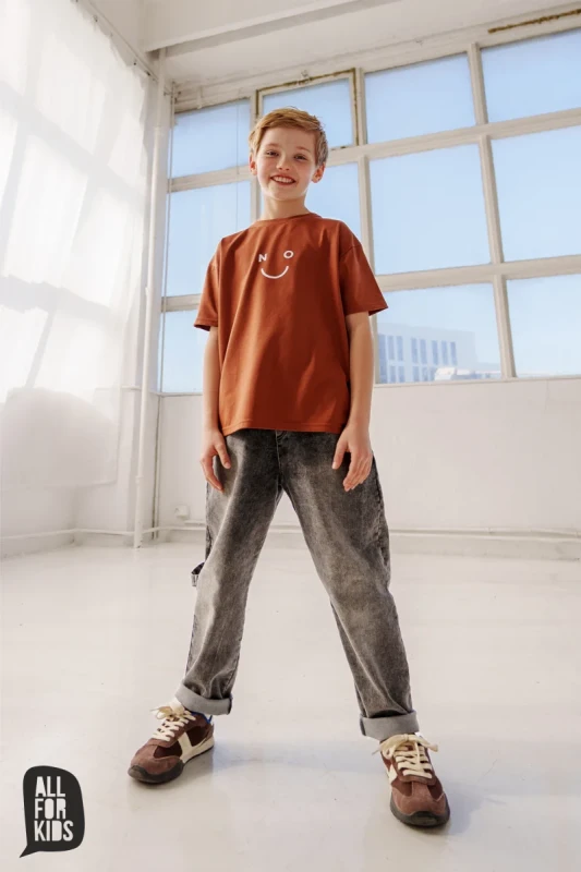 Brązowy T-shirt chłopięcy NO All For Kids