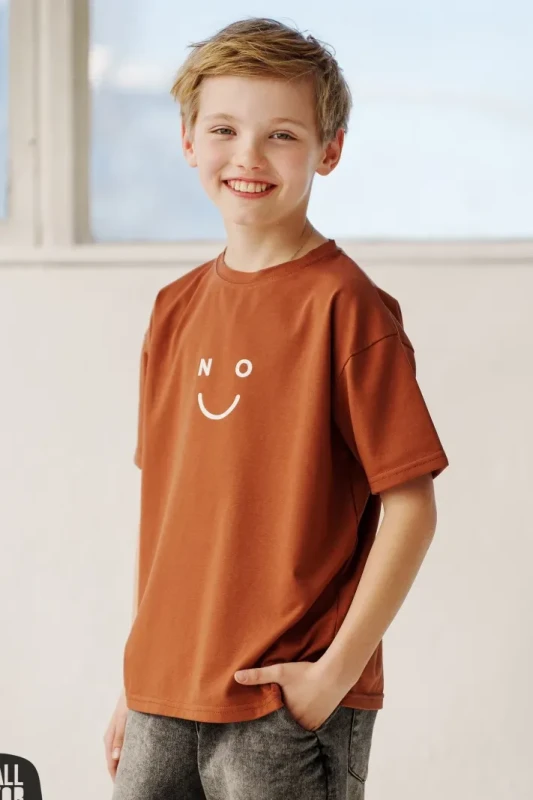 Chłopięcy T-shirt premium brązowy casual