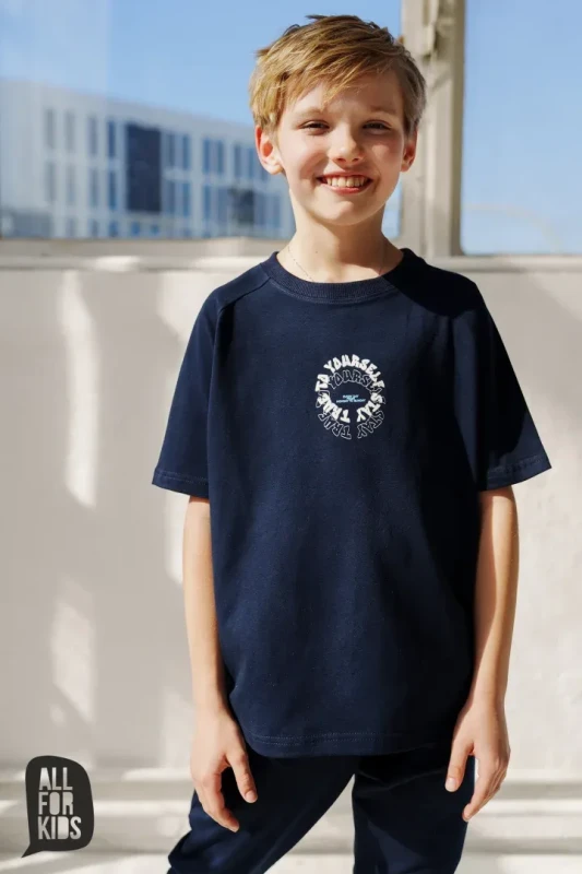 Chłopięcy T-shirt premium granatowy casual