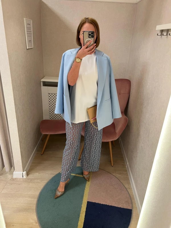Spodnie koronkowe , marynarka niebieska oversize