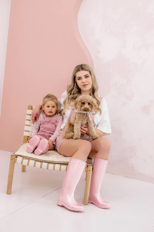 Kalosze damskie MUDME Pink Pearl z falbankami