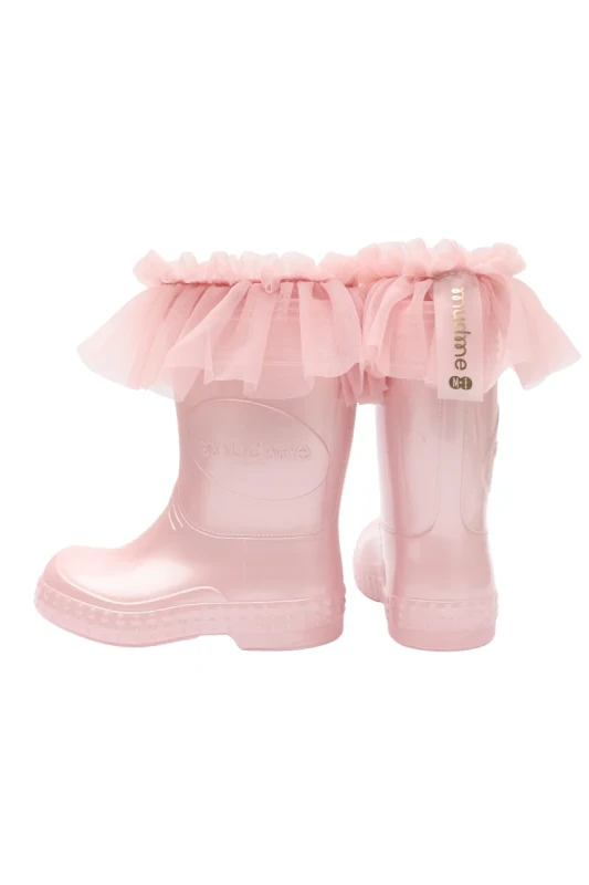 Kalosze MUDME Pink Pearl z ozdobnymi ocieplaczami