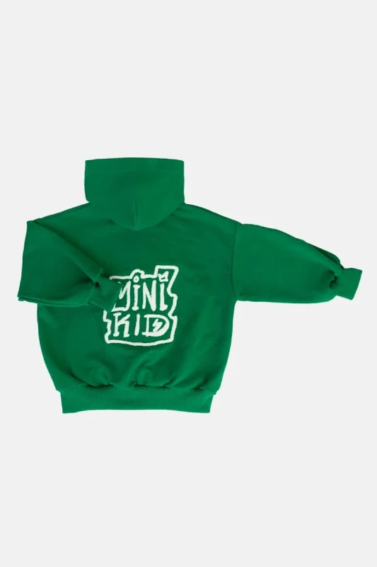 Zielona bluza dziecięca MINIKID FOREST GREEN ZIP HOODIE tył haft chenille