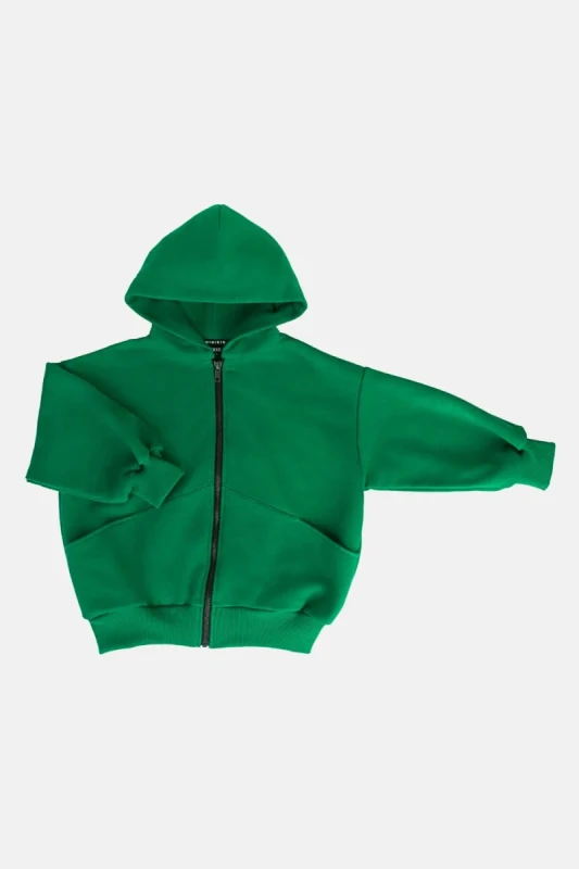 Zielona bluza dziecięca rozpinana z kapturem MINIKID przód