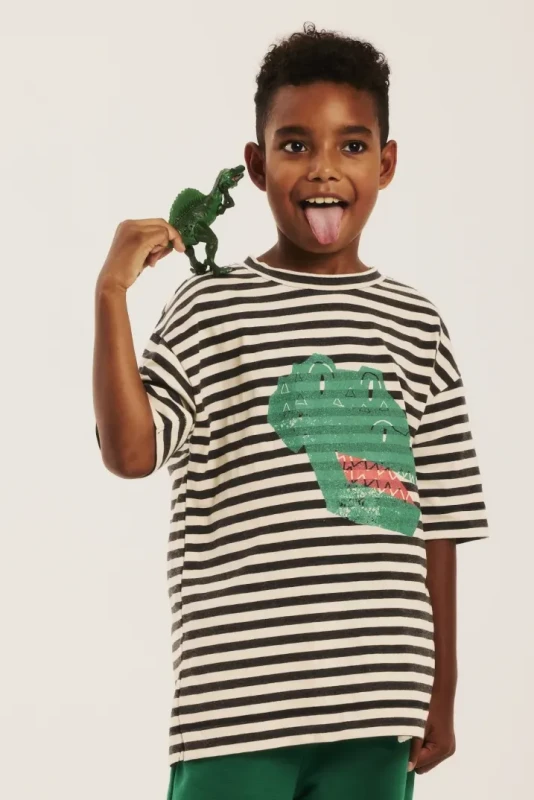 T-shirt dziecięcy w paski z krokodylem MINIKID GATOR STRIPE
