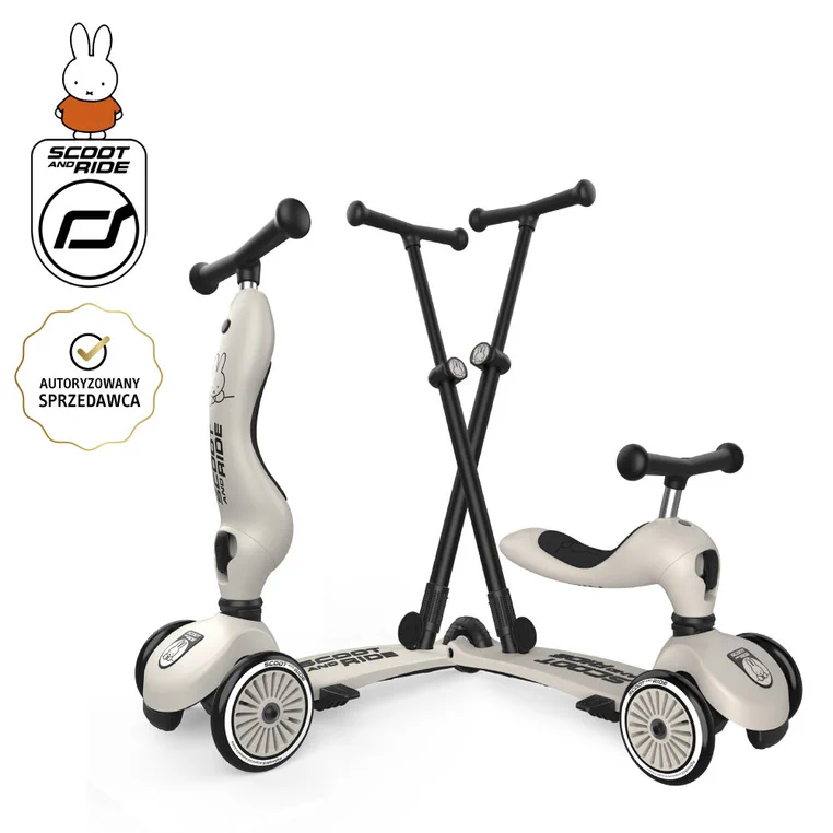 Scootandride Highwaykick 1 Push and Go Miffy Ash jeździk hulajnoga 2w1 z rączką