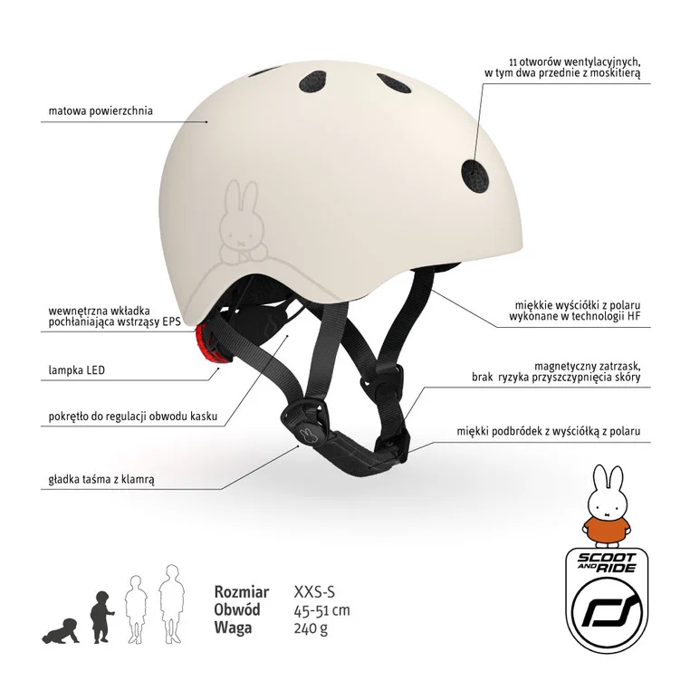 Kask Scootandride XXS-S Miffy Ash parametry techniczne