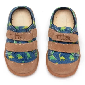 Kapcie | Trampki dziecięce TITOT Navy Dino – Granatowe buty w dinozaury do przedszkola