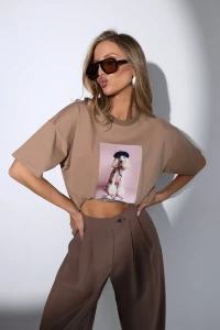 T-Shirt damski LE FRIDAY beżowy Bopoco