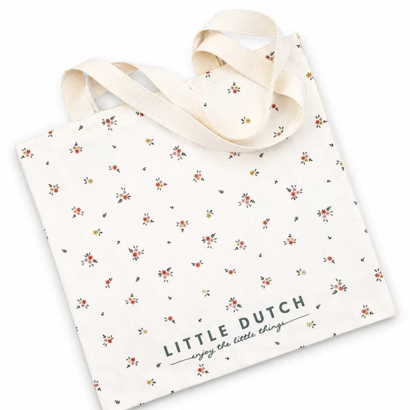 Little Dutch torba bawełniana Flowers White widok z przodu