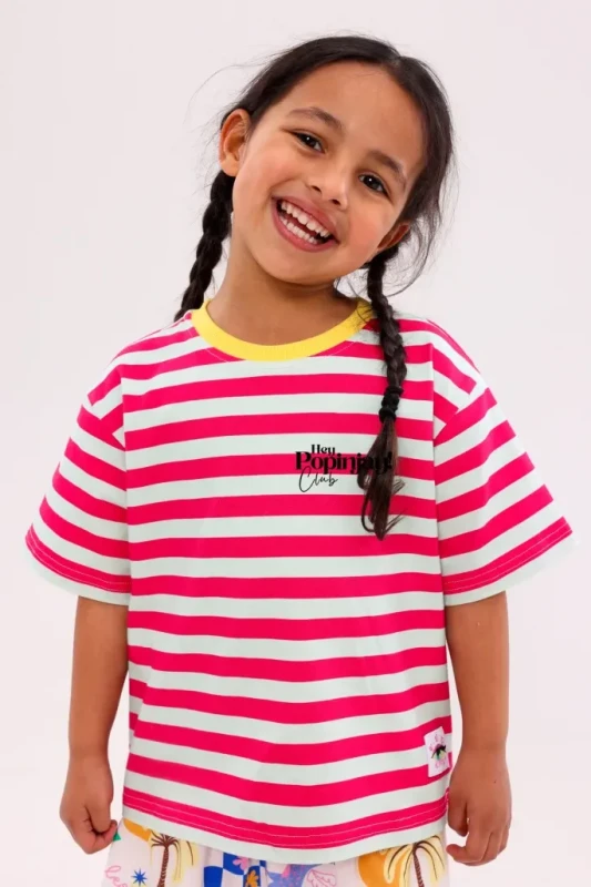 koszulka dziecięca w paski różowa banana pink stripes