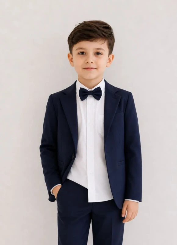 elegancka mucha dla chłopca granatowa